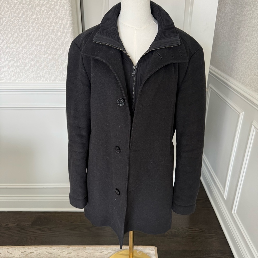 Hugo Boss Men's Wool Cashmere Black Pea Coat US 38R